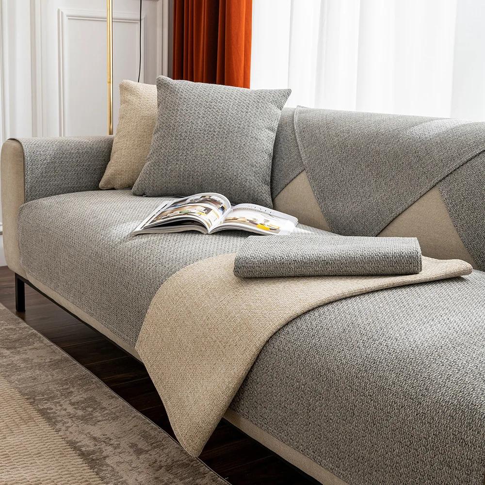 

Льняной однотонный нескользящий коврик для дивана, сезонный, универсальный, влагопоглощающий, дышащий, подушка для сиденья, простой пылезащитный чехол для дивана 70x70cm 1pcs