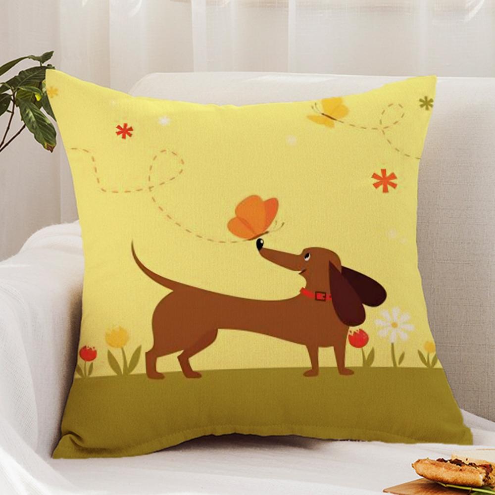 Cute D-Dachshund Dog Cushion Cover Premium Comfort Reversible Pillow Cover - Dual - Use Design for Home & Car