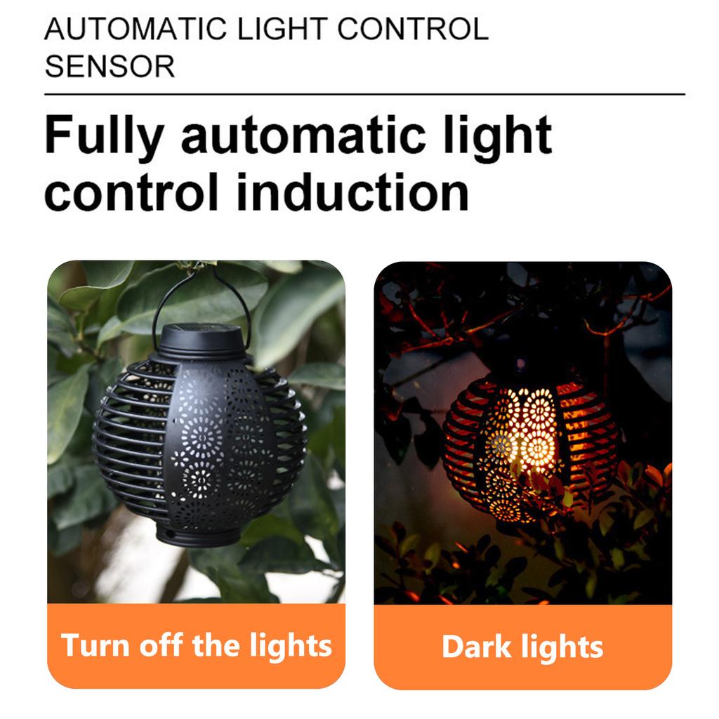 Garden Decoration Lamp Flame Effect LED Outdoor Light Hollowed-Out Solar Pendant Light Last Up To 6H for Patio Lawn Yard Pathway