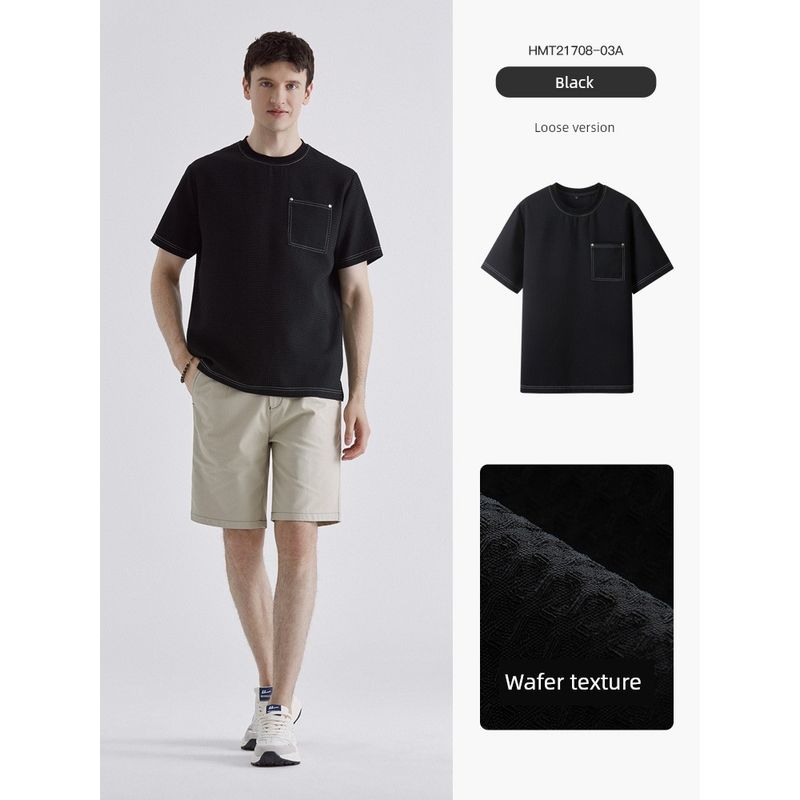 Thousand Paper Cranes Men's Top with Visible Pocket Short-Sleeve T-Shirt for Men, Summer 2025, Slightly Loose Casual Half-Sleeve Base Shirt 21708
