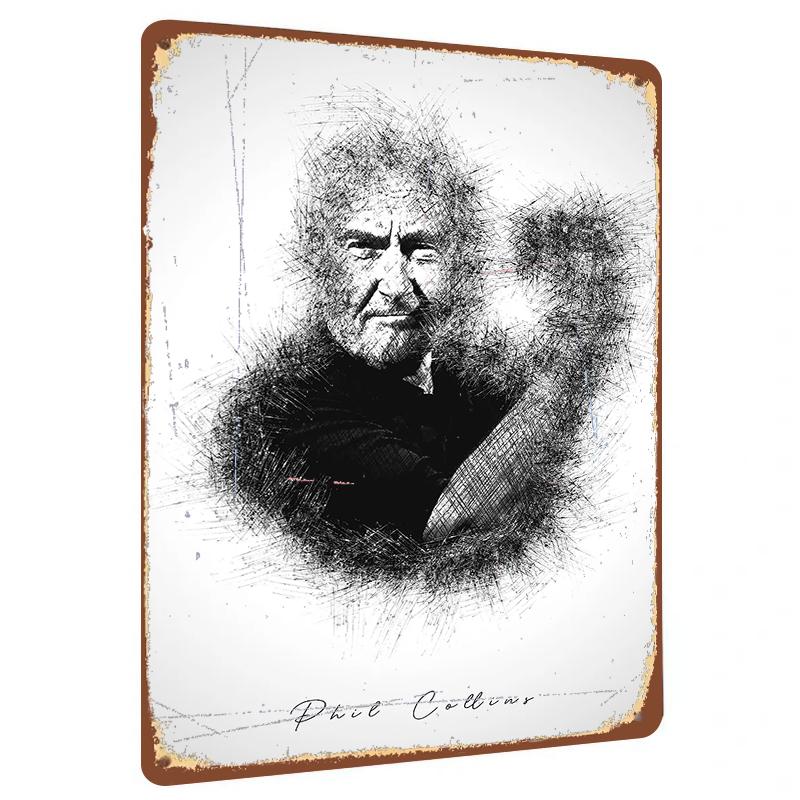 Phil Collins Portrait Metal Wall Art Custom Abstract Brushstroke Design Musician Decor 20x30cm（7.8x11.8inch）