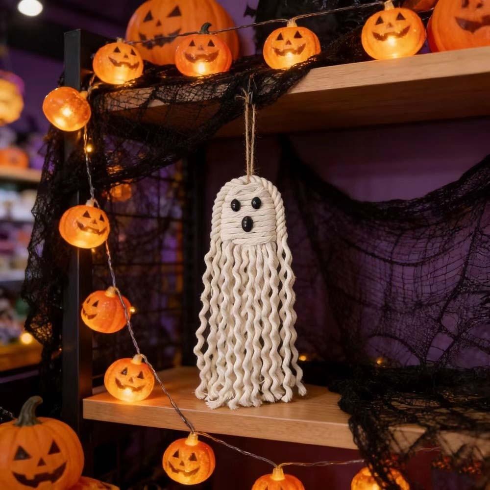 Cute Expression Woven Ghost Tapestry Woven Craft Cotton Rope Pendant Bat Wall Decor Home Party