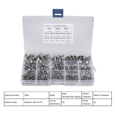 180Pcs M3 M4 M5 M6 Stainless Steel Flat Screw Head Self-Tapping Screws Assortment Set for Multiple Purpose