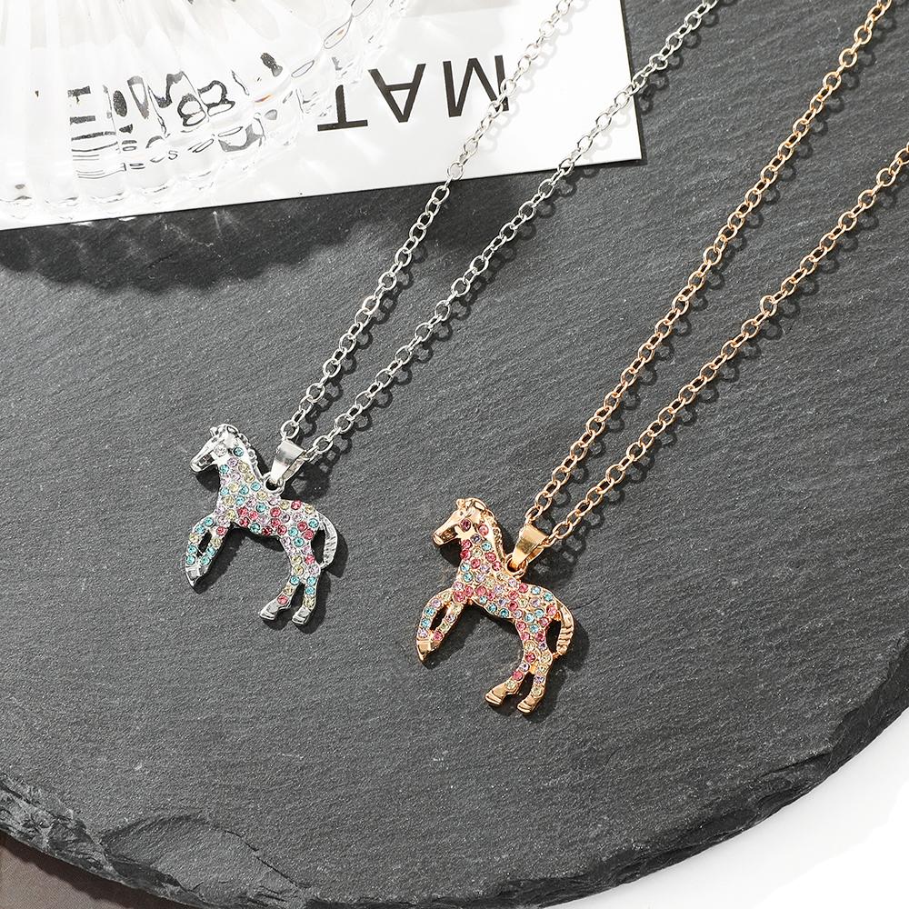 Rainbow Pony Crystal Necklaces For Women Cute Cartoon Animal Choker Collier Fashion Jewelry Accessories Bijoux Gifts