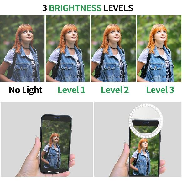 Selfie Ring Light, XINBAOHONG Rechargeable Portable Clip-on Selfie Fill Light with 36 LED for iPhone/Android Smart Phone Photography, Camera Video,
