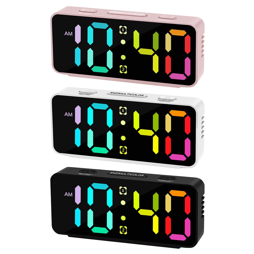 Simple Digital Bedside Alarm Clock With Dynamic Color And Double Alarms For Heavy Sleepers Kids Girls Desk Display