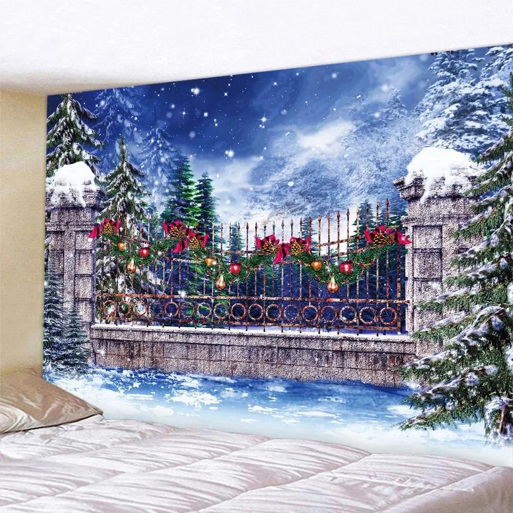 Christmas Window Scenery Home Living Room Bedroom Wall Decoration Tapestry