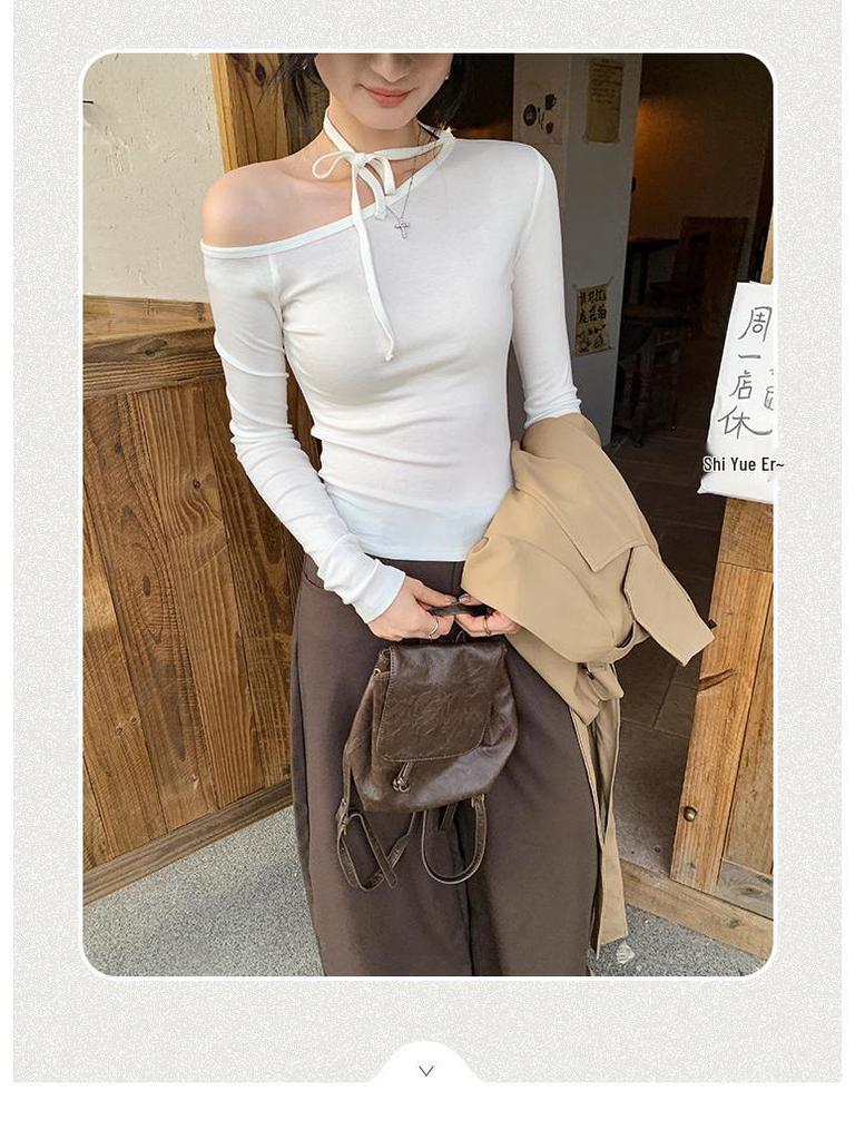 Petite Korean Halter Neck Off-Shoulder Long Sleeve Women's Shirt, Autumn Winter 2025 Collection