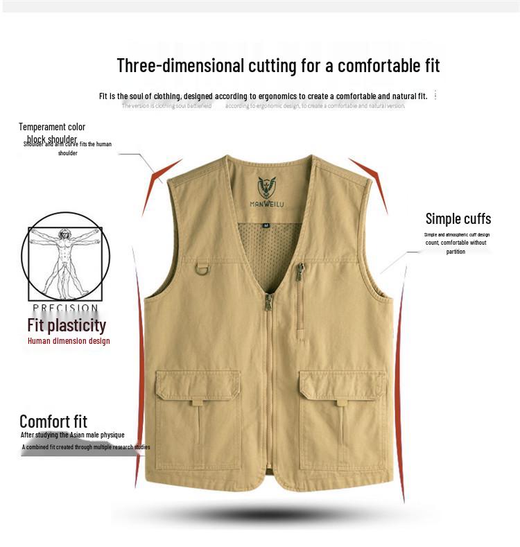 Men's High-End Mountain Style Outdoor Vest - Pure Cotton, Fishing & Camping Gilet Jacket