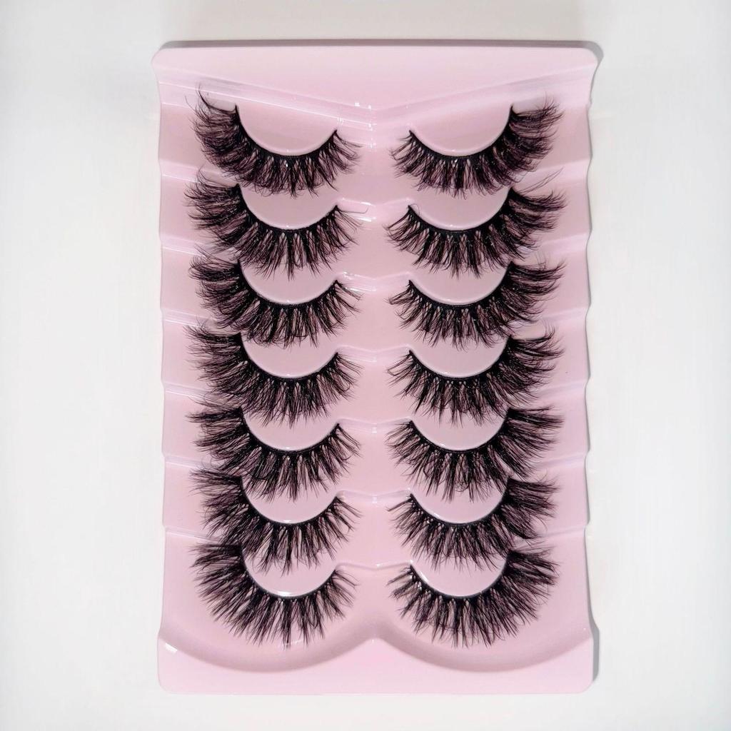 European & American Style 7 Pairs Fluffy High-Imitation Mink Fur False Eyelashes - Natural, Curled, Thick