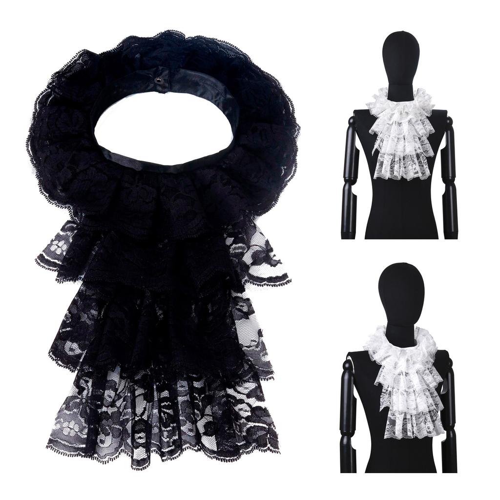 Elegant Ruff Jabot Collar Multilayer Lace Collar for Masquerades Parties Cosplay Event Collar Costume Neckpiece All Age