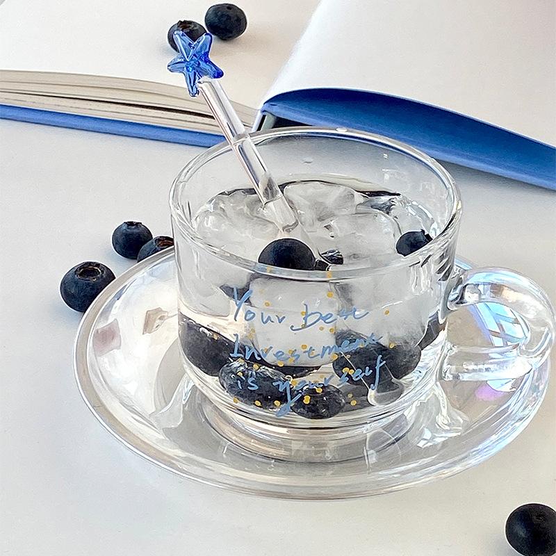 Summer Glass Saucer Set Style Korean Coffee Milk French Afternoon Tea Premium Cup Chill