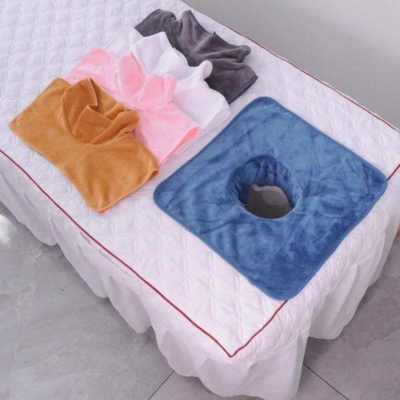 Vierkant 35*35cm Velours Verdikt Schoonheid SPA Massage Tafel Planking Gezichtshanddoek met Gezichtsademgat SPA Massage Beddengoed Handdoek