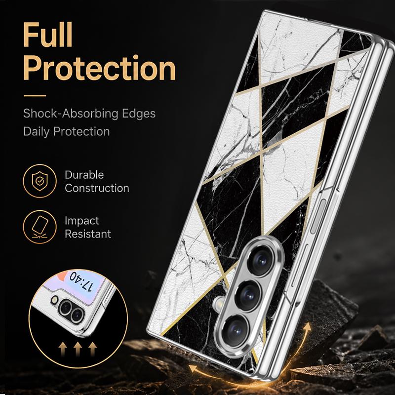 Watercolor Marble Case For Samsung Z Fold 8 Ultra 7 6 5 Luxury Plating Leather Skin Hard Phone Cover For Galaxy Z Fold8 Fold7 Fold6