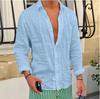 Men's Long Sleeve Linen Beach Shirt - Solid Color, Casual, Turn-Down Collar, Spring/Summer Wear