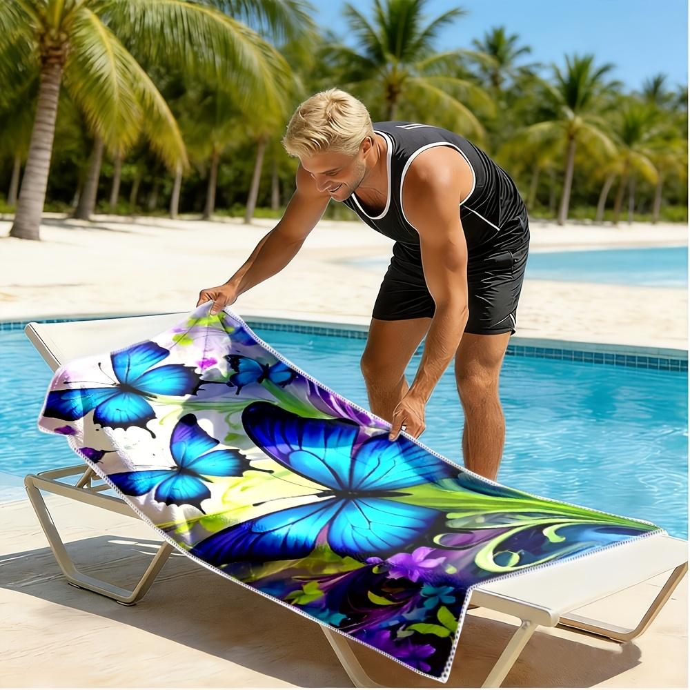 Blue Butterfly Beach Towel Floral Garden Print Fantasy Design Quick Dry Soft Microfiber Bath Towel For Women Girls Gift