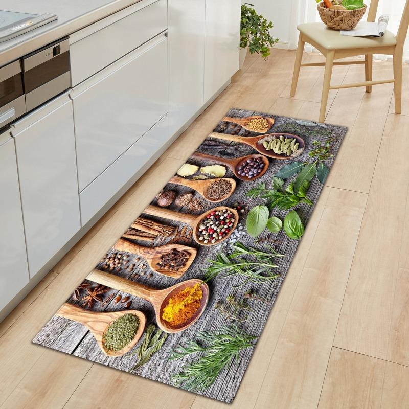 Lange Keukenmat Kleur Collage Kruidenfeest Thema Antislip Vloermat Zacht Slijtvast Geschikt voor Keukendecoratie 50x150CM