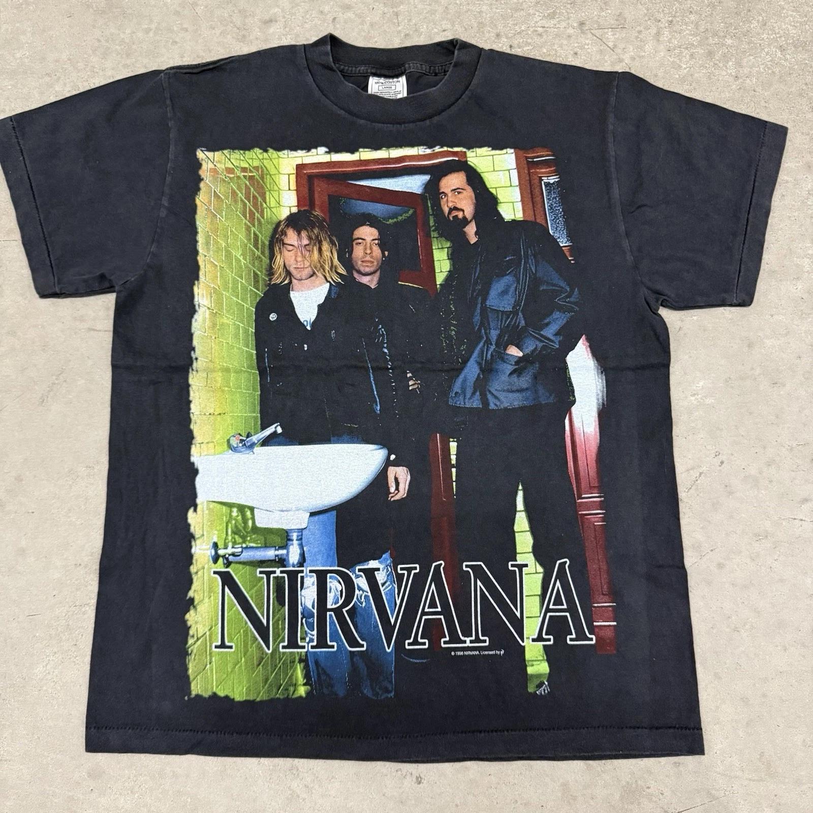 

Vintage NIRVANA 1998 Flipper T T-Shirt Size L Single Stitch Double Sided AOP Boot M
