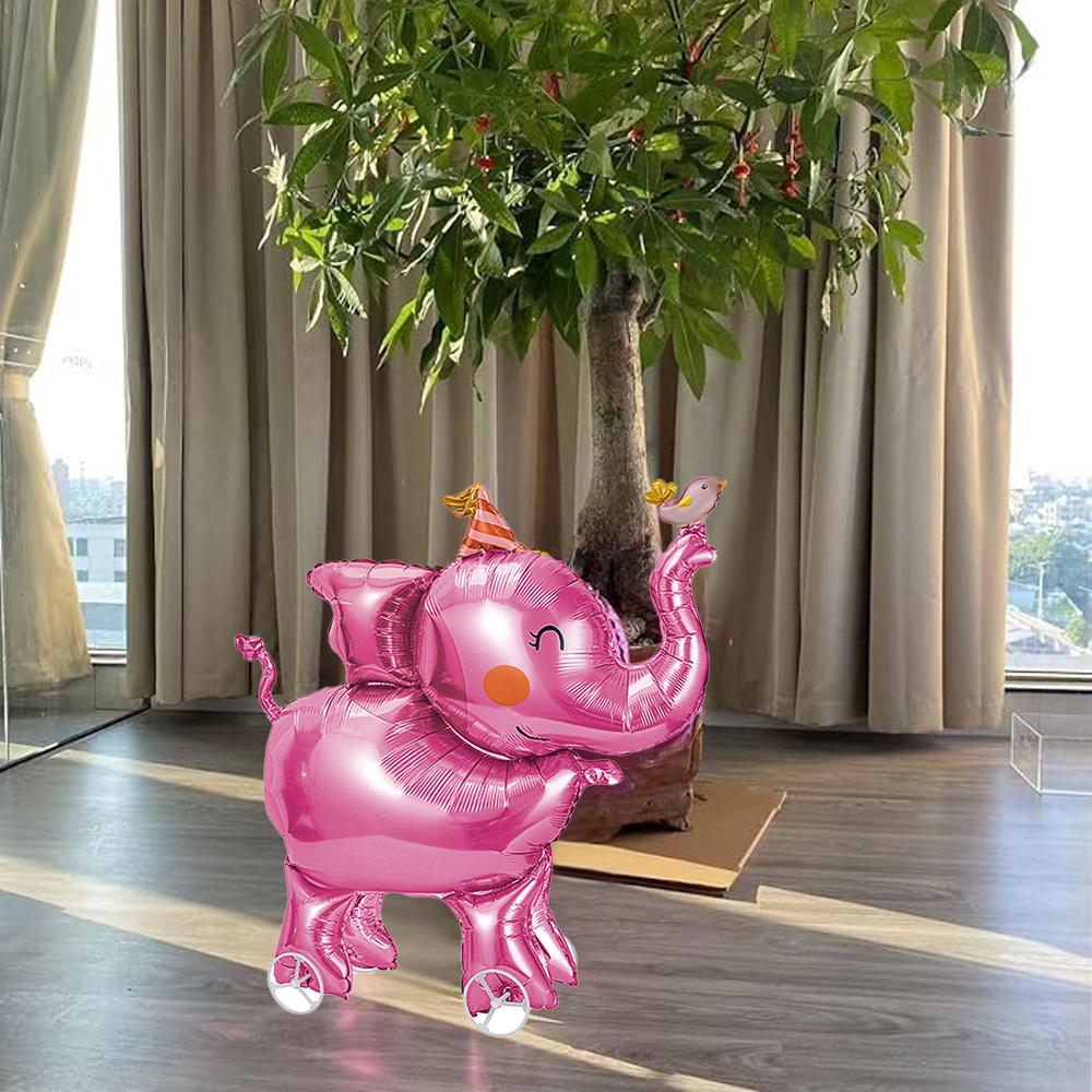 1 Piece of Pink Elephant Foil Balloon with Wheels, Suitable for Birthday Parties, Animal-Themed Birthday Parties, and Jungle-Themed Party Decorations