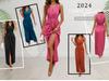 Evropské a americké dámské elegantní šaty bez rukávů s výstřihem do V a rozparkem, letní kolekce 2024