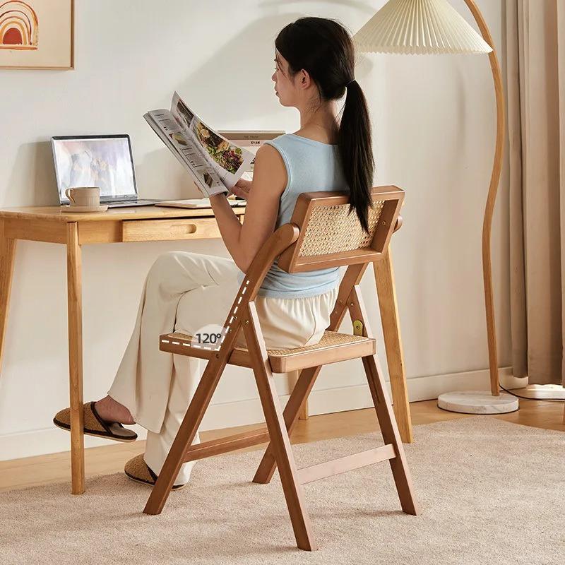 Foldable Dining Chair Bamboo Portable Modern Comfortable Dining Chairs Minimalist Relaxing Rattan Chair Home Interior Furniture