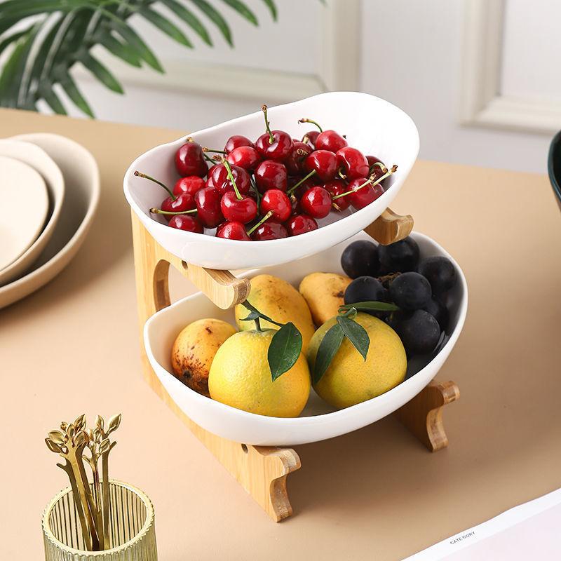 Wind Kreative Dreischichtige Trockenobstplatte Neuer Bambus- und Holzrahmen Mehrschichtige Snackplatte Haushalt Wohnzimmer Einfache Frucht Tang Xin