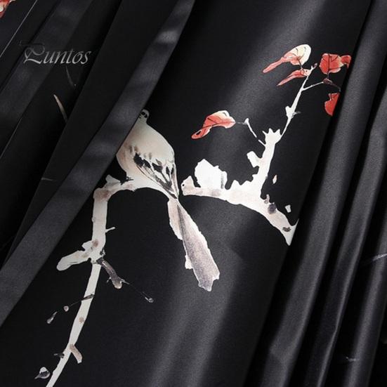 Dámská maxi sukně v čínském stylu Vintage sukně s vysokým pasem Elegantní květinový potisk ptáků Hanfu sukně skládaná šněrovací sukně s koňským obličejem
