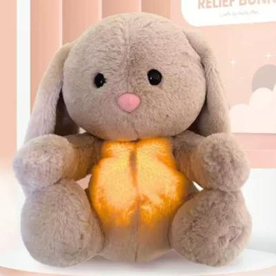 Sakinleştirici Bebek Sevimli Peluş Tavşan Işıklı Oyuncak Ninni Müziği Beyaz Gürültü Nefes Sesi Bebek