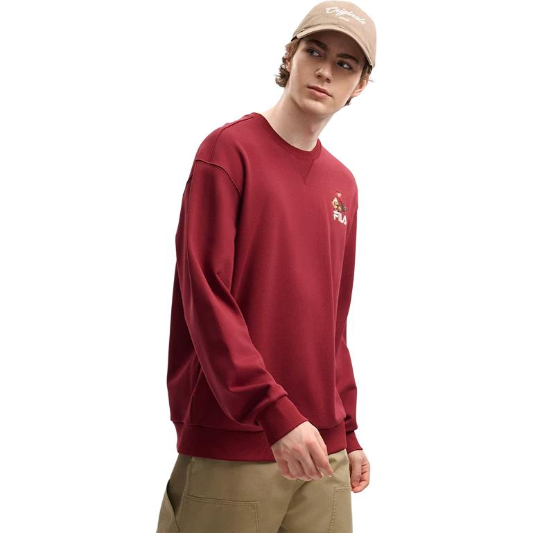 FILA Sweatshirts Men's Dark Umber Burgundy Crew Neck Thickened Other F51U649202FWI