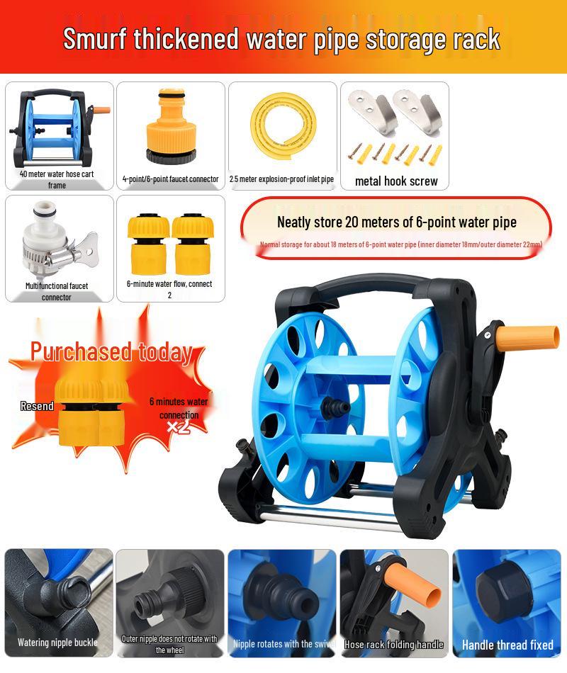 Car Wash Hose Reel & Storage Rack with 25-30 Meter Water Gun for 4 & 6-point Pipes