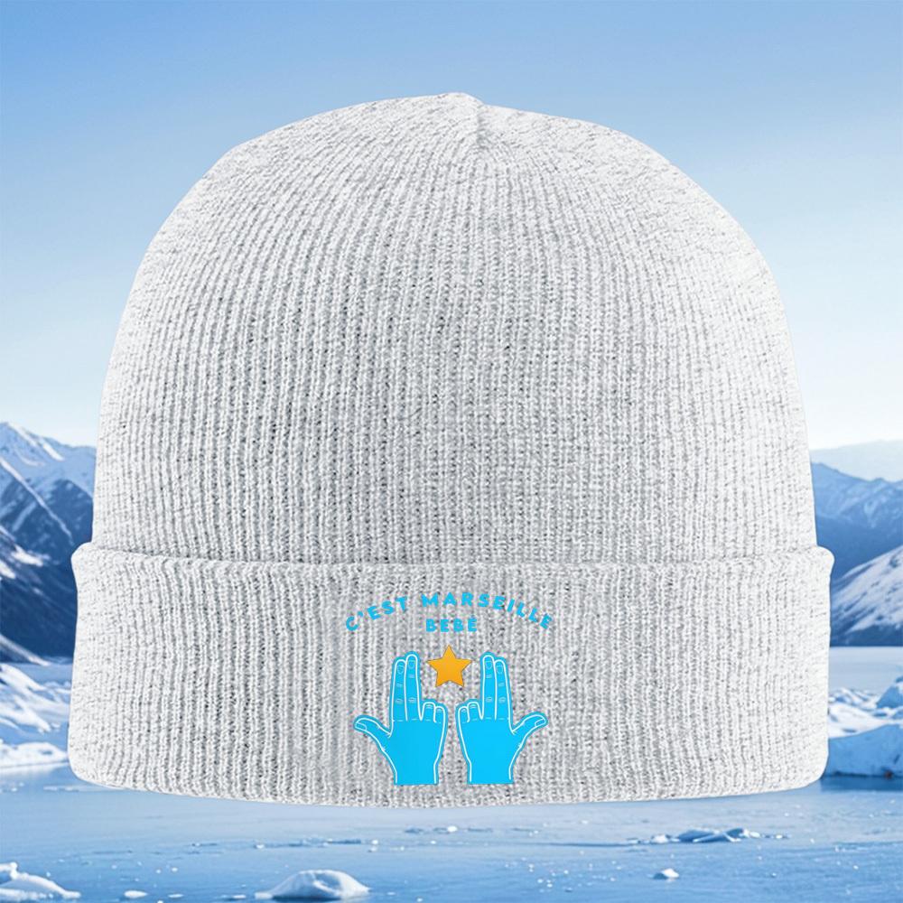 Two Blue Hand Up Star Text Men Women Unisex Knitted Hat Beanie Pullover Cap Winter Thermal Warm Christmas Outdoor Cycling Hiking