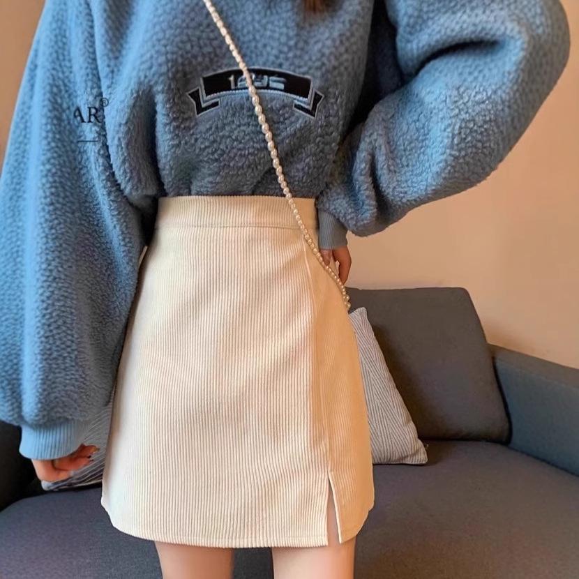 Women's High Waist A-Line Corduroy Skirt - Slimming, Petite Fit for Early Autumn/Winter 2024