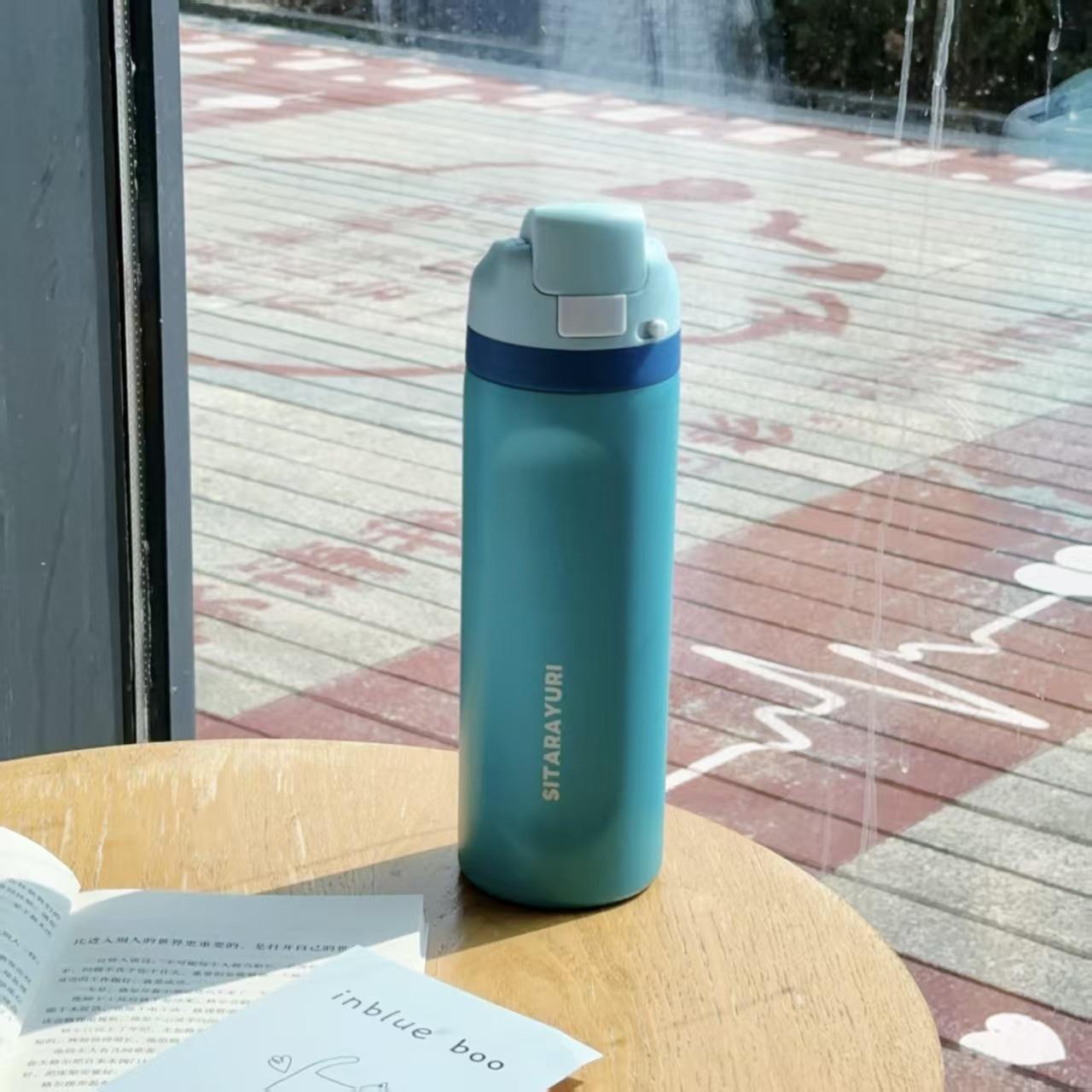 710ml Straw Double-Layer Insulated Cup 304 Stainless Steel Sports Water Bottle Travel Vacuum Flask for Outdoor Camping Sports 710ml светло-синий