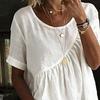 Damen-T-Shirt mit Rundhalsausschnitt, kurzen Ärmeln und Rüscheneinsatz, einfarbig, locker geschnitten, lässiges Sommertop