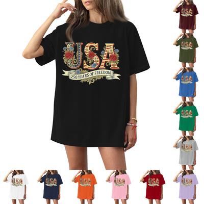 Top Camiseta de Manga Corta Estampada con Cuello Redondo para Mujer