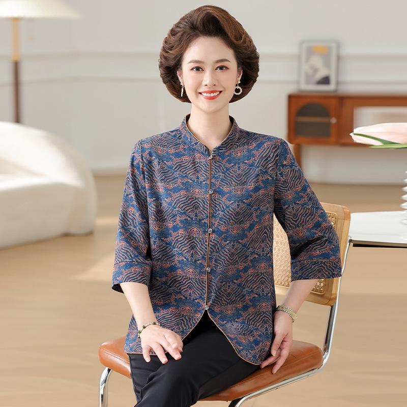 

Silk Loose-Fit Seven-Point Sleeve Top for Elderly Women XL (for 100-110 jin) синій