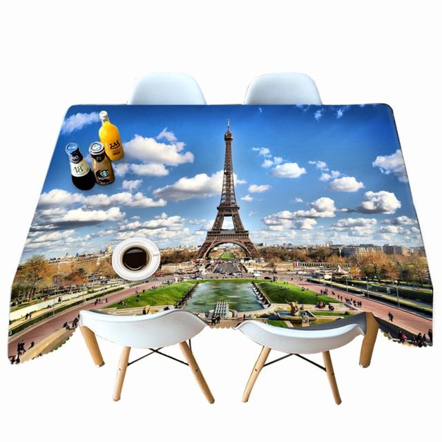 Historical Buildings Pattern Tablecloth Blue Sky Thicken Cotton Rectangular Round Table Cloth For Wedding Picnic Party