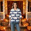 Women's Halloween Print Hooded Top, Loose Fit Casual 3/4 Sleeve Pullover Shirt