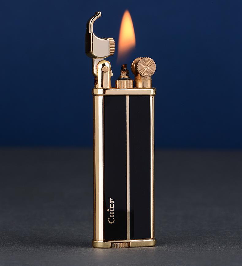 CHIEF Leader 316 Ultra-Thin Slim Metal Windproof Kerosene Lighter with Flint - High-End Men's Gift
