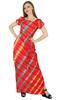 Bimba Women Red Rayon Maxi Dress Tie & Dye Summer Gown W  Slit Resort Wear