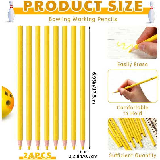 24 Pcs Yellow Grease Pencil Marking Pencil Bulk Wax Pencil Wooden Crayon Pencils for Bowling Marking Coloring on the Ball Surface Art Drawing