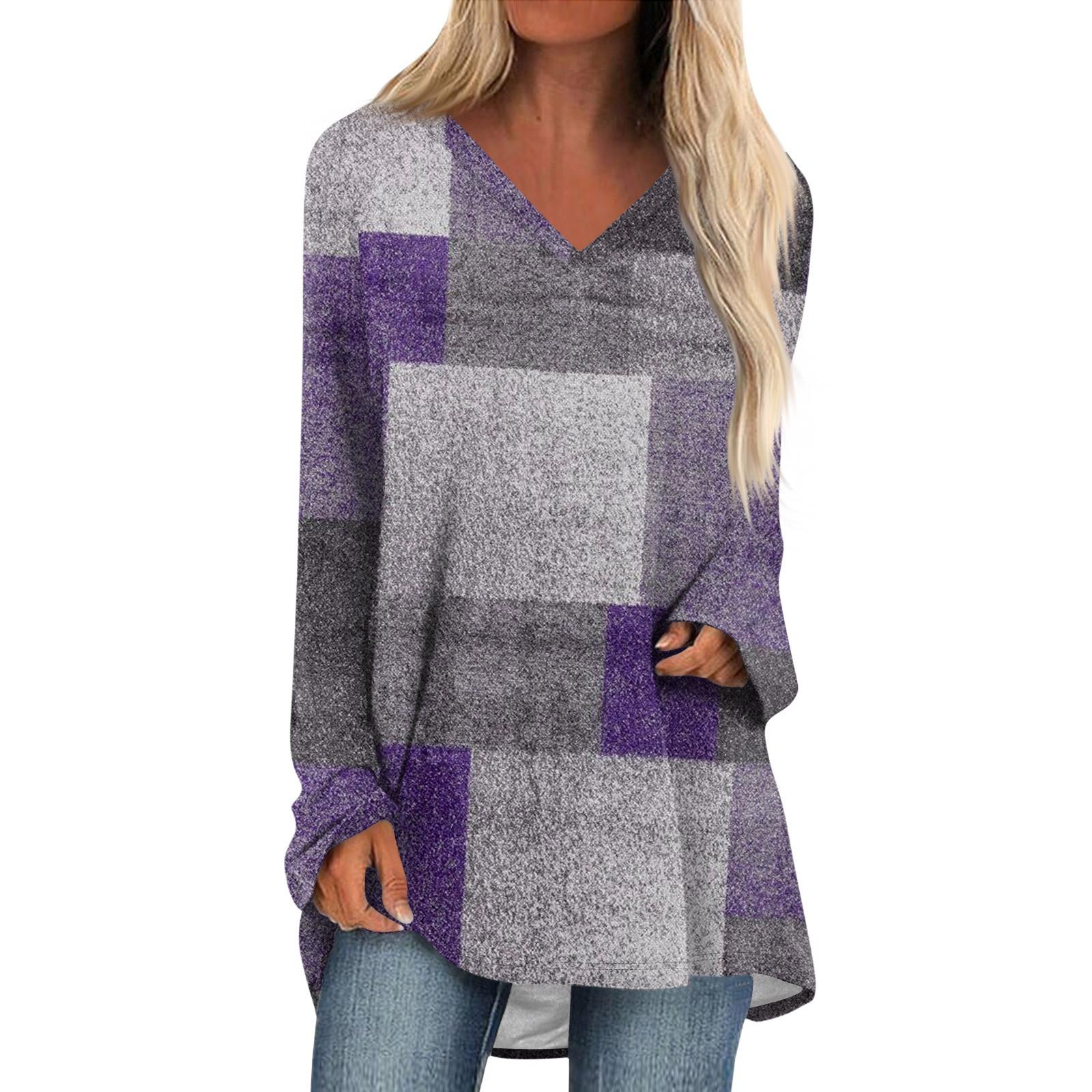 Женская и зимняя футболка с длинными рукавами и V-образным вырезом с принтом — фото 8