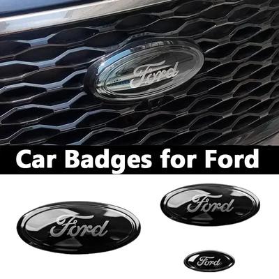 KLYE5 3PCS Front Rear Steering Wheel Badge For Edge Escape Fiesta Transit Ranger Roush Fusion Focus Mondeo Kuga Stainless Decal