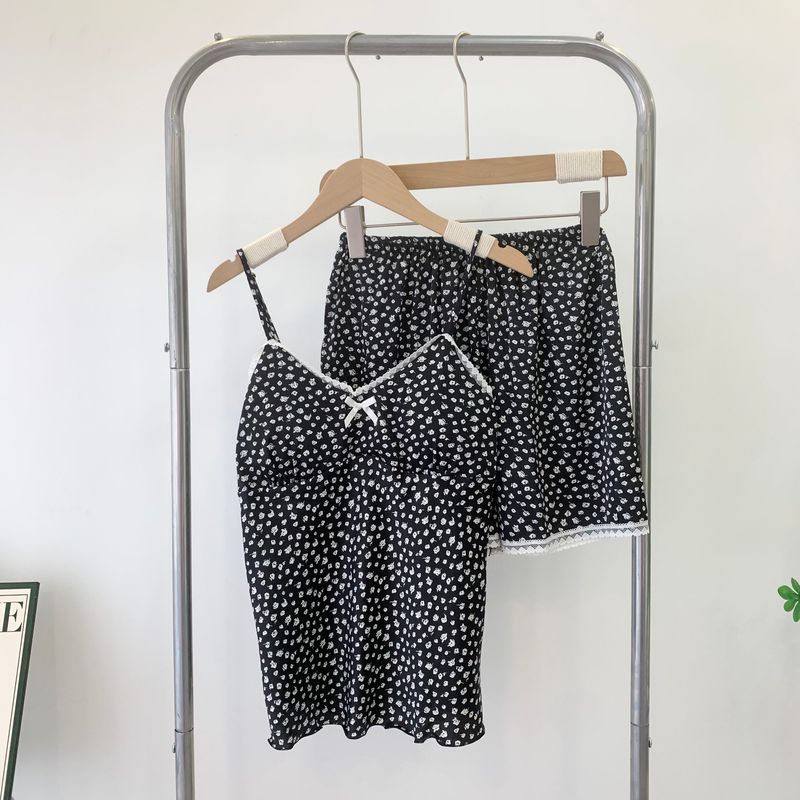 

Suspender Shorts Pajamas Special Offer Cute Student Suit Silk Satin Homewear Summer New Arrival Black XL