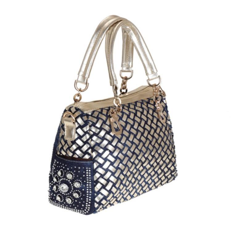 Denim Bag, Canvas, Portable Diamond Woven Bag, Trendy One Shoulder Crossbody Bag, Tote Bag