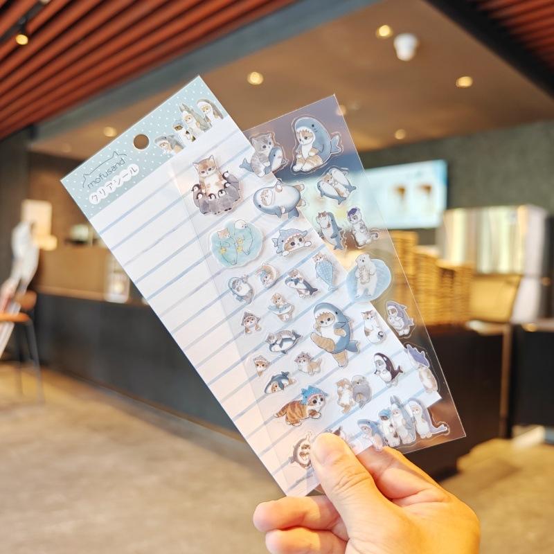 Mofusandseries Cartoon Transparent Waterproof Pvc Ledger Material Stickers For Hand Account Pencil Case Decals