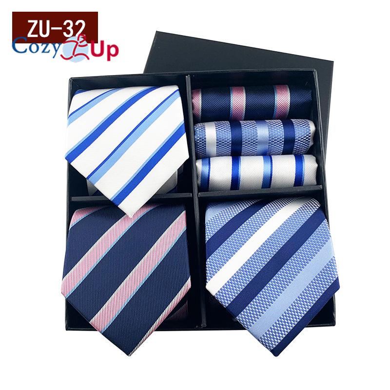 3pcs Necktie+3 Pcs Square Scarf  Men Two-piece Tie Set Wave Point A Tie Cufflinks Business Fashion Handkerchief Paisley