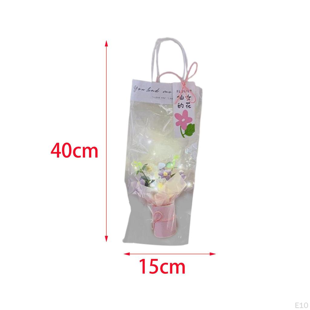 Artificial Flowers Crochet Flower Bouquet with Lights Decor Knitting for Girlfriend Shelf