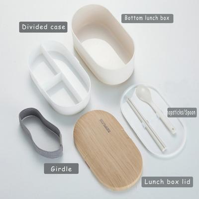 Ovale Lunchbox, einlagig, lebensmittelecht, PP-Holzstil, Lunchbox, Besteck, versiegelt, auslaufsicher, Abendessenbehälter mit Löffel