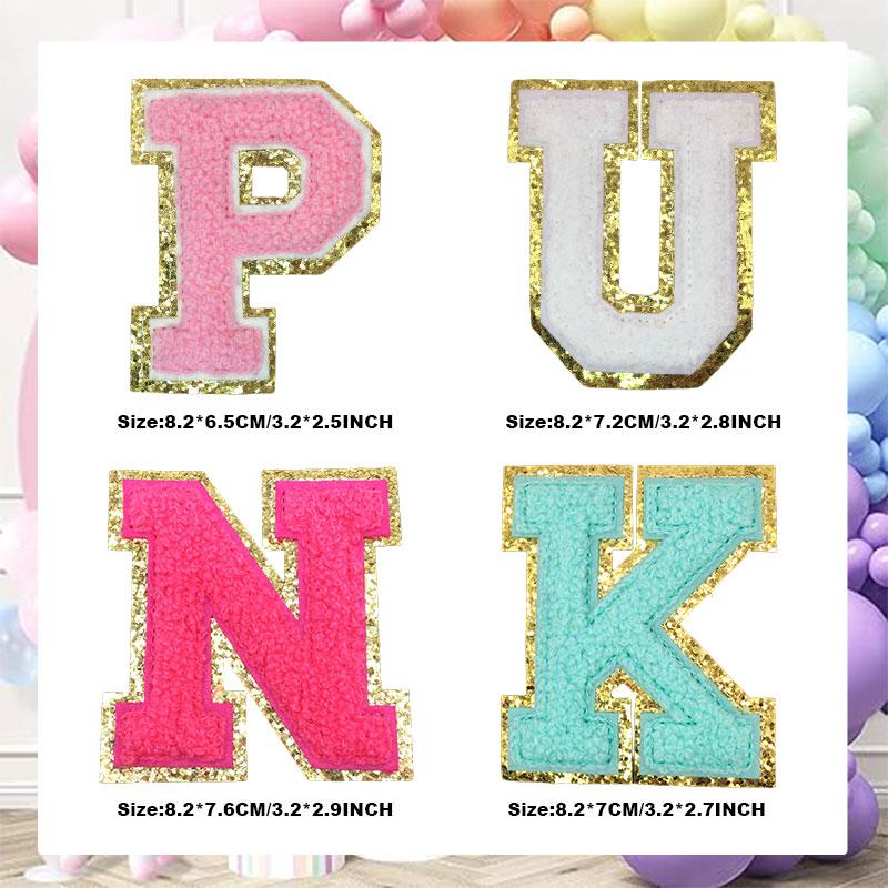 4Pcs Chenille Letters Patches Embroidery Iron On Letters Patch Appliques For Clothing Sticker Diy Accessories Large Size: 8.2Cm